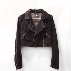 Free People cropped Jean Moto jacket